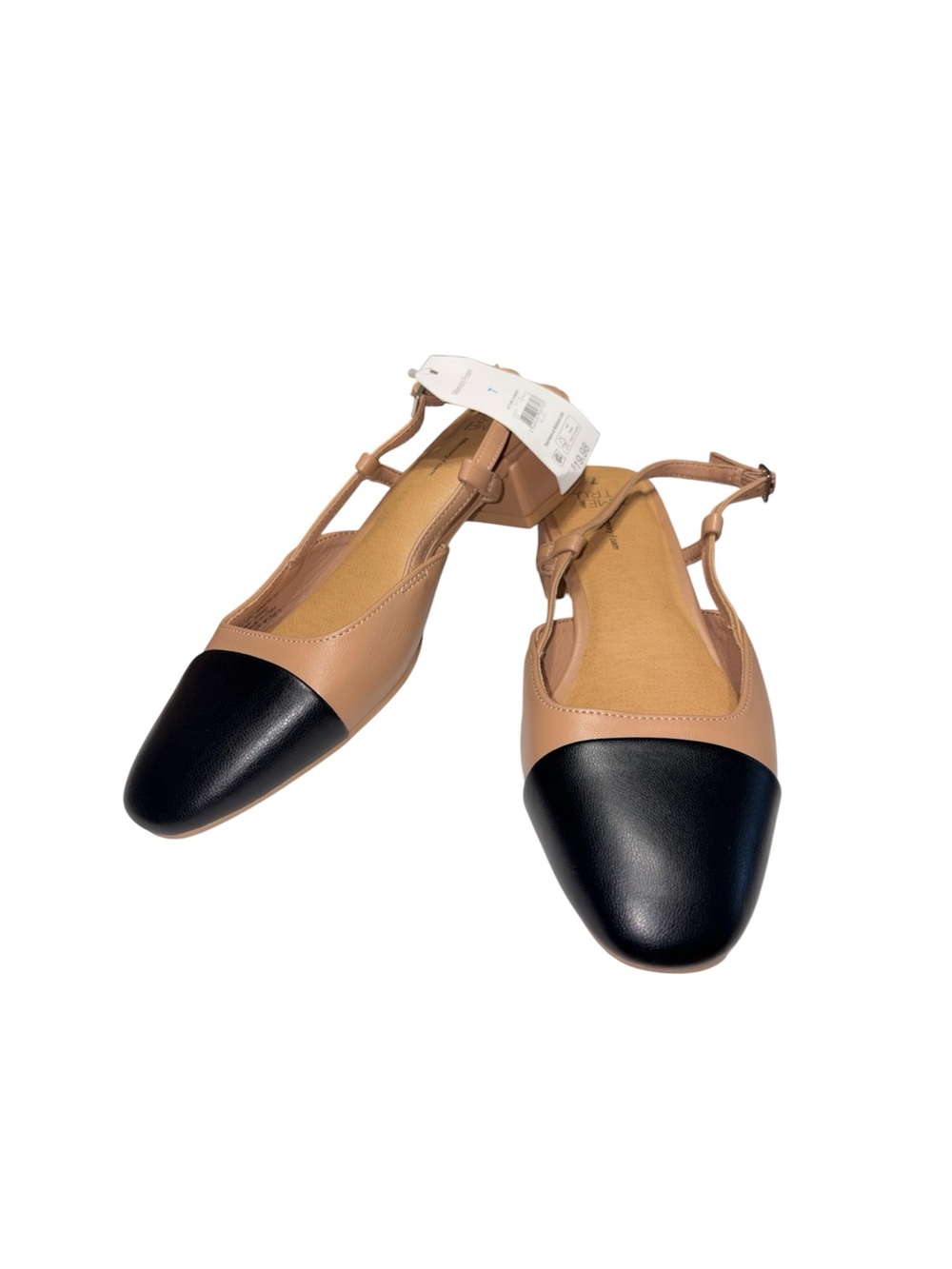 NWT Time & Tru Women’s Faux Leather Block Heel Slingback Sandals Neutral Size 7